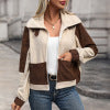 Casual and minimalist style warm fleece zipper color blocked jacket for women