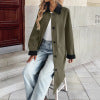 Long single breasted lapel color blocked trench coat for women