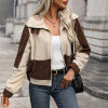 Casual and minimalist style warm fleece zipper color blocked jacket for women