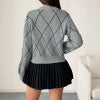 Round neck bow decoration diamond patterned sweater for women