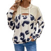 Leopard print patchwork fake two-piece hollowed out hooded sweatshirt for women