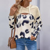 Leopard print patchwork fake two-piece hollowed out hooded sweatshirt for women