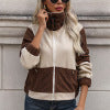 Casual and minimalist style warm fleece zipper color blocked jacket for women