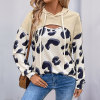 Leopard print patchwork fake two-piece hollowed out hooded sweatshirt for women