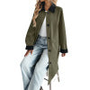Long single breasted lapel color blocked trench coat for women