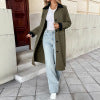 Long single breasted lapel color blocked trench coat for women
