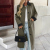 Long single breasted lapel color blocked trench coat for women